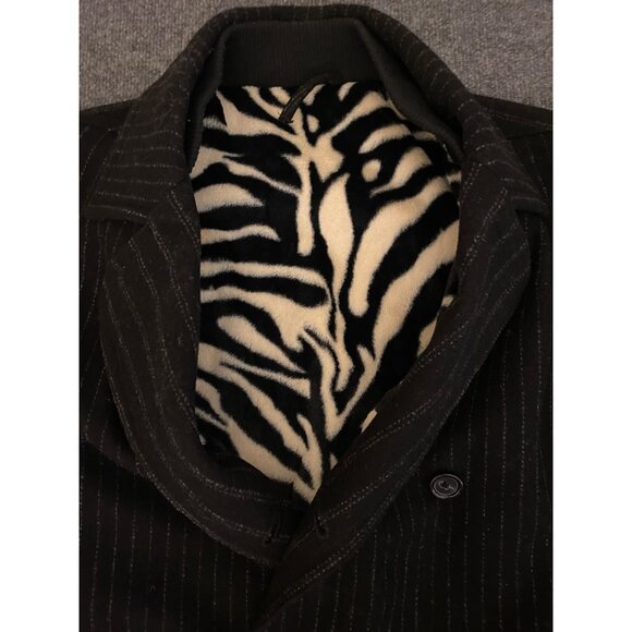 Marc Ecko Double Breasted Chalk Striped Wool Overcoat 40L Heavy Fleece-Lining - Picture 4 of 16